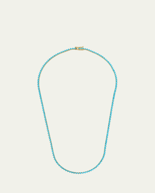 18k Turquoise 3-Prong Tennis Necklace